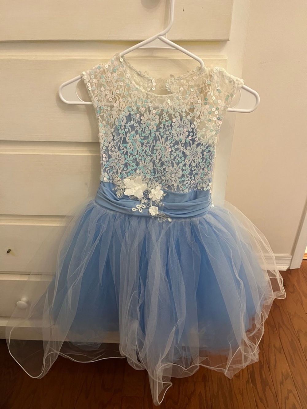 Girls' Light Blue Tulle Floral Lace Costume Dress